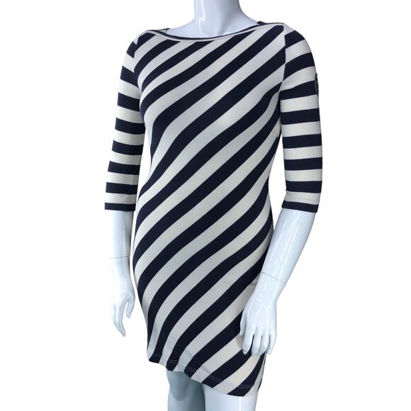 Tory Burch Womens Size M Noisetta Diagonal Stripe Stretch Dress Round Neck - Picture 1 of 16